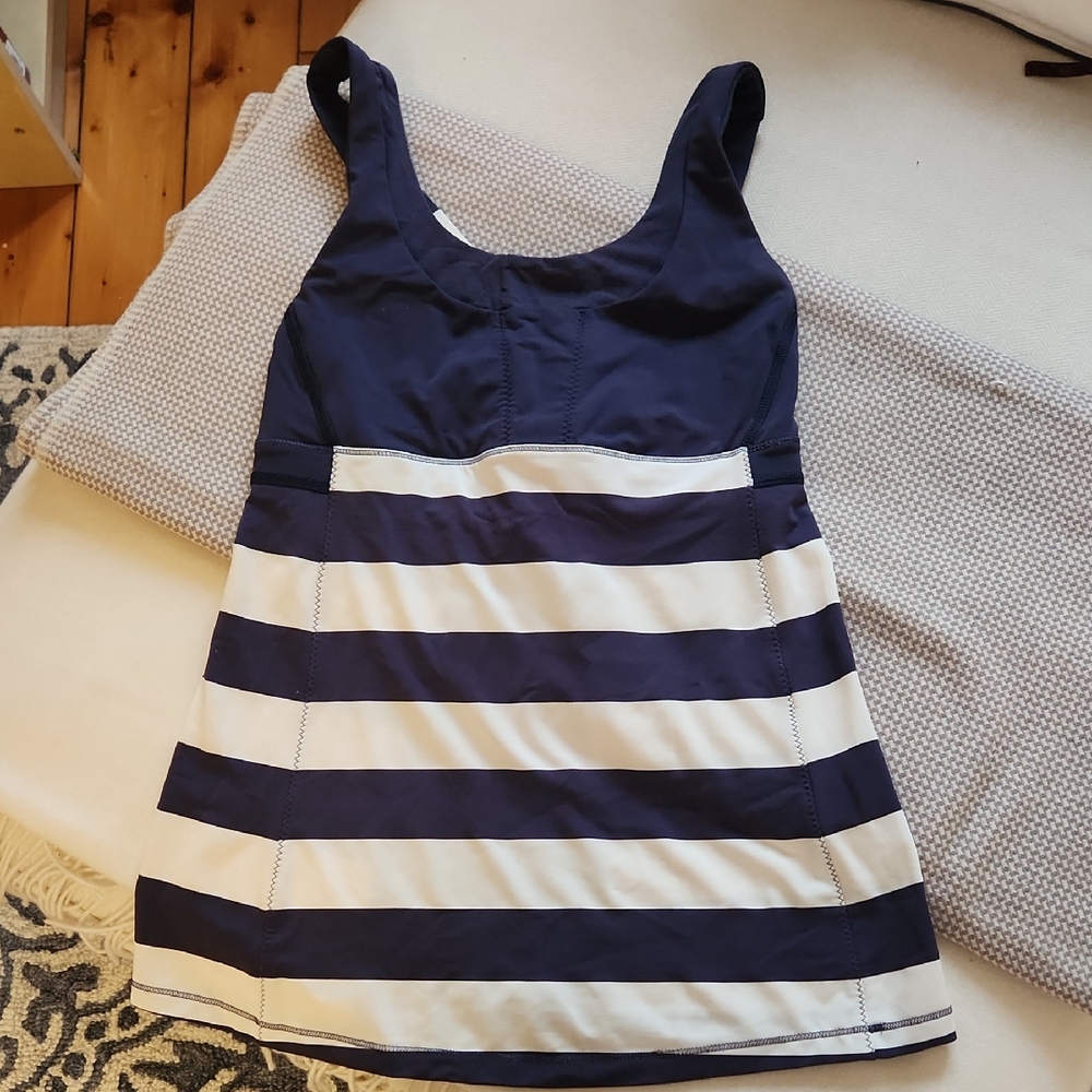 lululemon athletica Navy and White Striped Athletic Tank